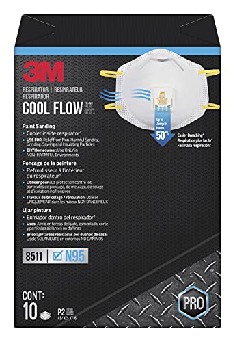 3M 8511 Paint Sanding Valved N95 Cool-Flow Respirator, 10-Pack