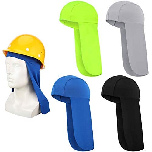 4 Pieces Elastic Resistant Hard Hat Neck Shade Elastic UV Protection Sun Shade Hat Neck Shield Neck Protector to Cover Neck for Fishing, Riding (Black, Royal Blue, Fluorescent Green, Gray)