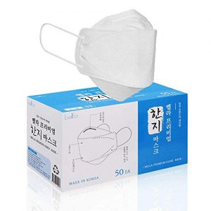 [50pcs, Made in Korea] Bella Premium Hanji Disposable Mask: Filter Efficiency ≥ 97%, 4-Layer Breathable Quality 3D Mask with Adjustable Nose Strip (White, Size Adult Large)