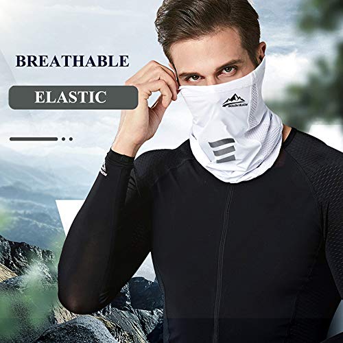 motoboy Cooling Neck Gaiter Face Mask Drawstring Men Women Summer Face Cover Scarf Bandana Wind＆Dust-Proof UV Protection for Running Cycling Fishing Hiking White Large X-large