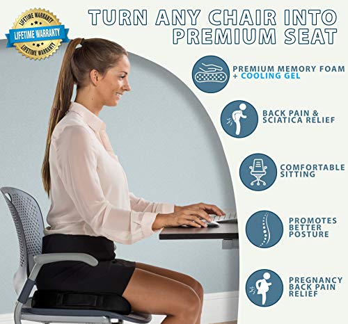 ComfiLife Gel Enhanced Seat Cushion - Non-Slip Orthopedic Gel & Memory Foam Coccyx Cushion for Tailbone Pain - Office Chair Car Seat Cushion - Sciatica & Back Pain Relief (Black)
