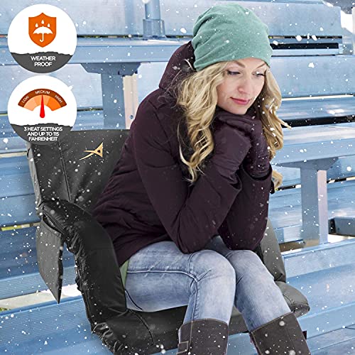 Heated Stadium Seats for Bleachers with Back Support – USB Battery Included - Upgraded 3 Levels of Heat - Foldable Chair - Cushioned, 4 Pockets for Snacks, Cup Holder - for Camping, Games & Sports