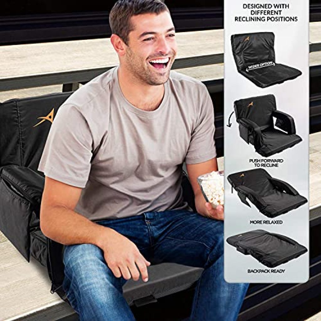 Suteck Dual-Side Heated Stadium Seat With Back Support, 25" Wide Cushion, Foldable Bleacher Chair W/USB 3-Level Heating, 5 Storage Pockets – Portable Stadium Chair For Outdoor Bleachers Camping Games