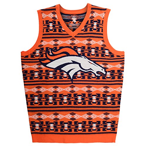 Denver Broncos Ugly Sweater Vest Aztec Pattern