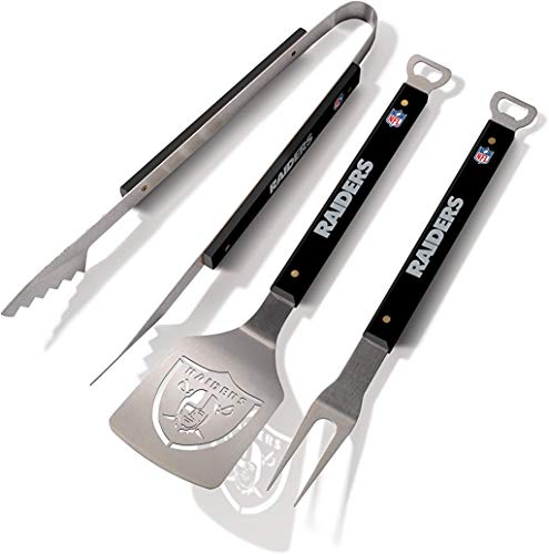 Las Vegas Raiders 3-Piece BBQ Grill Set with Spatula Tongs and Bottle Opener