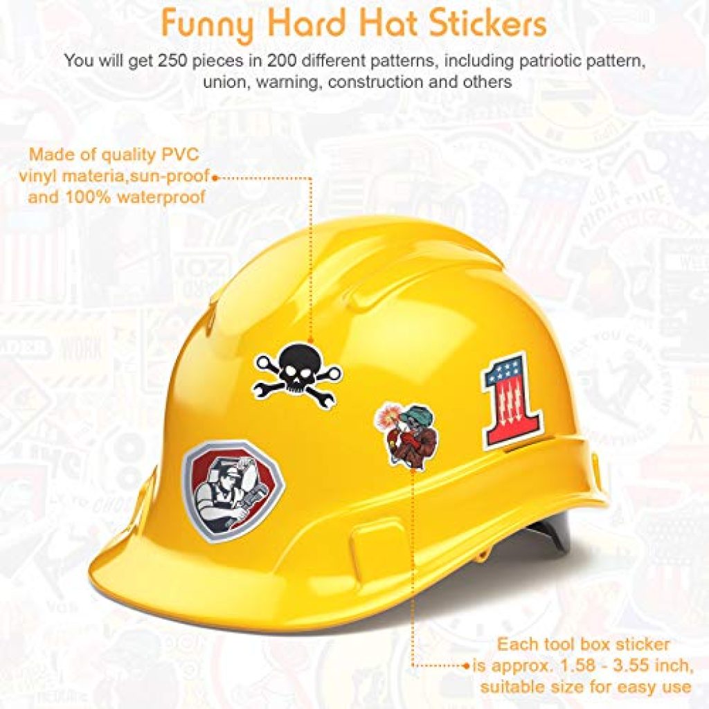 250 piece Sticker Pack Funny Stickers for Hard Hats, Tool Boxes