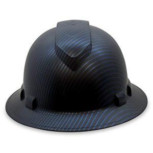 Custom Full Brim Hard Hat 6 Point Adjustable Ratchet Suspension, Carbon Fiber Beguiled Blue Design