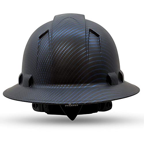 Custom Full Brim Hard Hat 6 Point Adjustable Ratchet Suspension, Carbon Fiber Beguiled Blue Design
