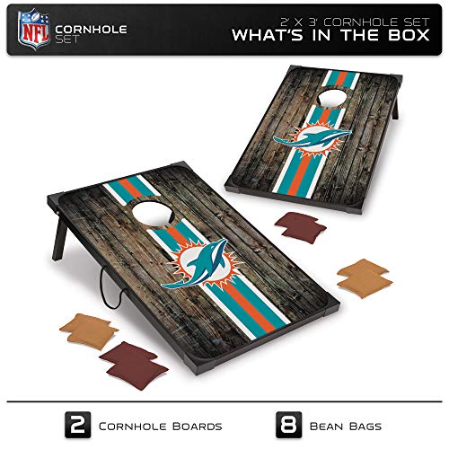 Deluxe Wood Miami Dolphins Cornhole Set with 8 Bags 2x3'