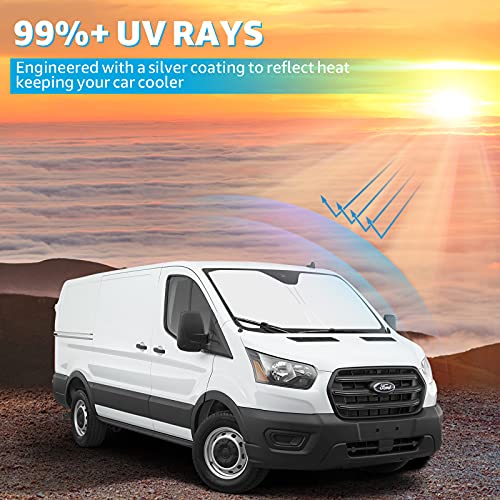 Front Windshield Sun Shade Foldable Sunshade Protector Custom Fit 2021 2020 2019 2018 2017 2016 2015 2014 Ram ProMaster Full Size Cargo Van Chassis Cab Cutaway Window Van Accessories 2021 Upgrade