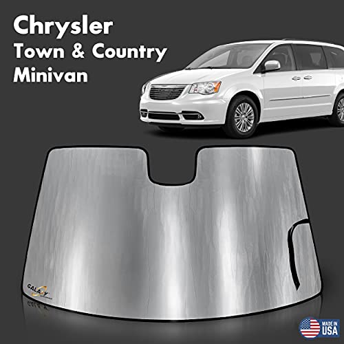GalaxyAutoShield Custom Fit Windshield Sun Shade for 2008 2009 2010 2011 2012 2013 2014 2015 2016 2017 2018 Chrysler Town & Country Town Country Minivan, Sunshade Privacy Protection (Made in USA)
