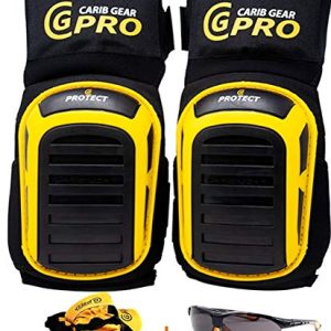 Heavy Duty Knee Pads For Construction, Tiling, Gardening, Flooring, Extra Gel and Cushion Support with Bonus Safety Glasses & Gloves