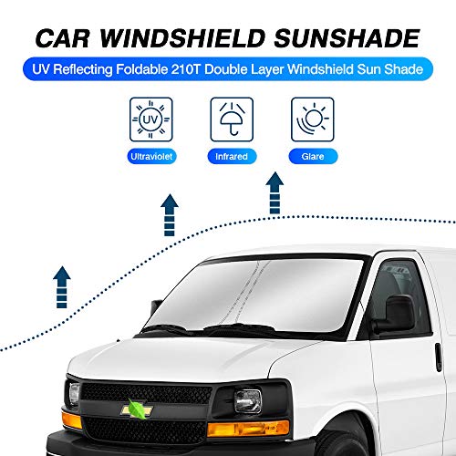 KUST Custom Fit Windshield Sun Shade for 1996-2021 Chevrolet Express Cargo Van Sunshade Compatible with Chevy Express Sun Visor Protector Foldable Blocks UV Rays Keep Your Car Cooler