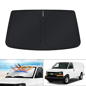 KUST Custom Fit Windshield Sun Shade for 1996-2021 Chevrolet Express Cargo Van Sunshade Compatible with Chevy Express Sun Visor Protector Foldable Blocks UV Rays Keep Your Car Cooler