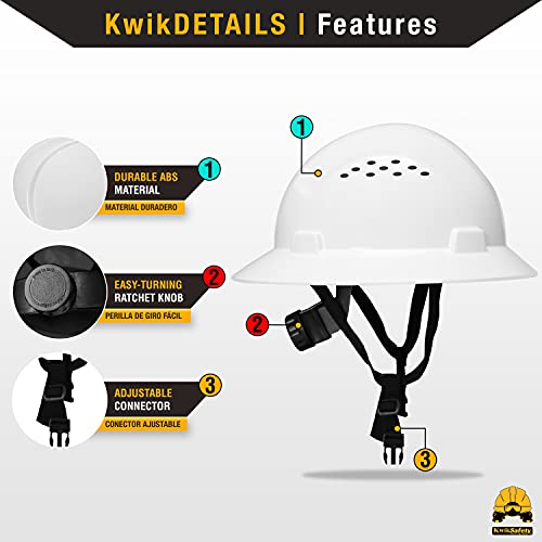 KwikSafety Full Brim Custom Hard Hat Construction Safety Helmet with 18 Vents, Sweatband, Earplugs
