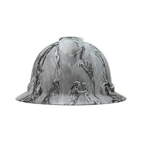 “Metal Chain Gang” Design Full Brim Hard Hat with 6 Point Adjustable Ratchet Suspension