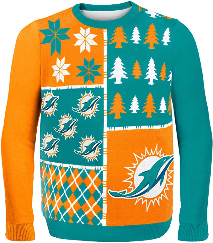 Miami Dolphins Ugly Sweater Busy Block Pattern
