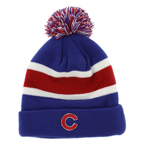 Red Striped Chicago Cubs Beanie Knit Cap with Pom Pom