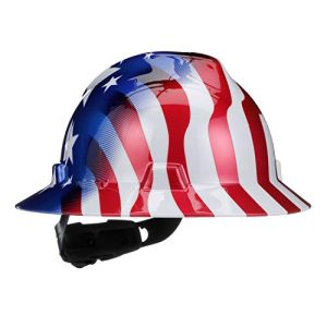 Red White & Blue USA Flag Custom Full Brim Hard Hat with Ratchet Suspension