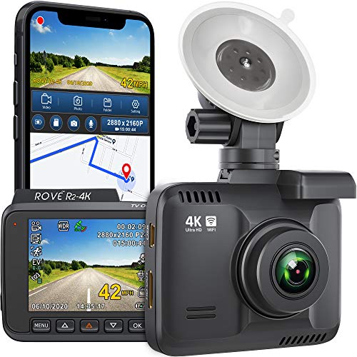Rove 4K Dash Cam Recorder with Built in WiFi GPS, Wide Angle, Night Vision