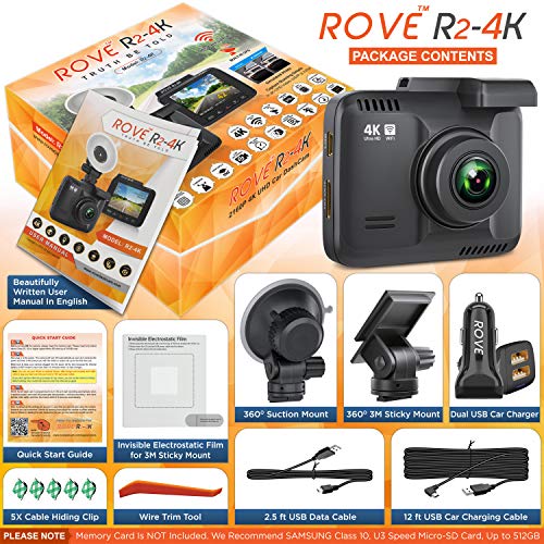 Rove 4K Dash Cam Recorder with Built in WiFi GPS, Wide Angle, Night Vision