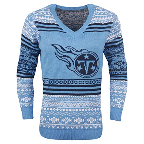 Tennessee Titans Women's Ugly Sweater V-Neck Aztec Pattern