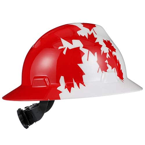 White Canadian Flag V-Gard Full-Brim Custom Hard Hat With Fas-Trac Ratchet Suspension
