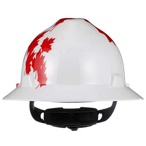 White Canadian Flag V-Gard Full-Brim Custom Hard Hat With Fas-Trac Ratchet Suspension