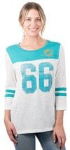 Women’s Soft V-Neck 3/4 Sleeve Miami Dolphins T-Shirt