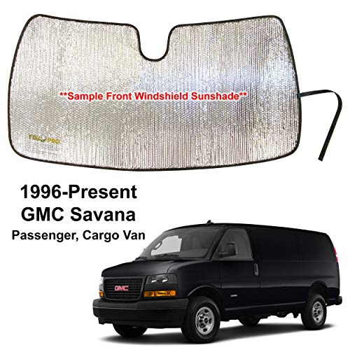 YelloPro Custom Fit Reflective Front Windshield Sunshade for 1996-2021 GMC Savana Van, Passenger & Cargo Van, Accessories UV Reflector Sun Protection [Made in USA]